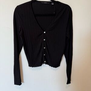 Vero Moda Black Ribbed Button-Up Cardigan Top Womens Size Medium Classic Cropped